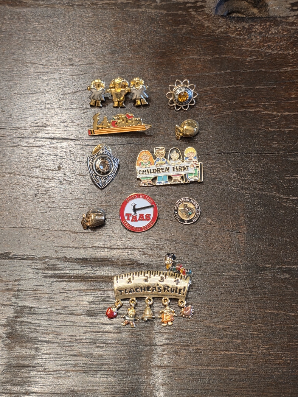 Children's Teacher-themed Pin Set in Gold Tone